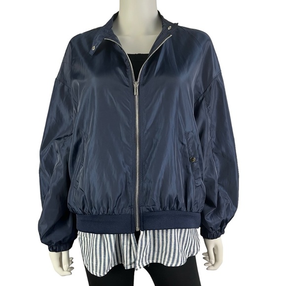 Promesa Bomber Jacket Pinstripe Shirttail Hem Womens Size L - NWT - Picture 3 of 10